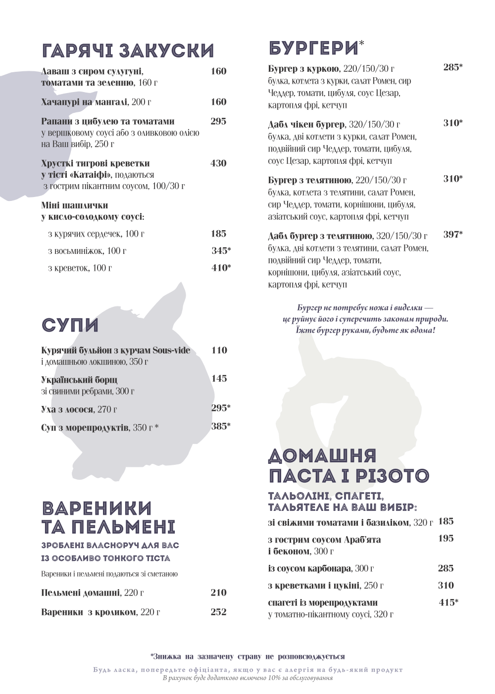 Основне меню ресторана СМОРОДИНА